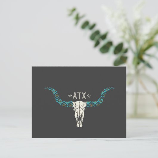 Austin Texas Long Horn Skull Southwest Pattern Briefkaart (Staand voorkant)