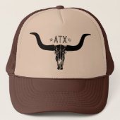 Austin Texas Long Horn Skull Trucker Hat Trucker Pet (Voorkant)