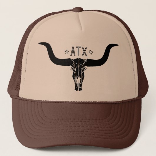 Austin Texas Long Horn Skull Trucker Hat Trucker Pet (Voorkant)