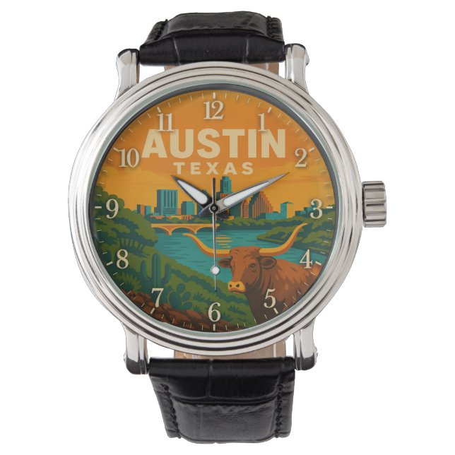 Austin Texas Longhorn Riverfront Horloge (Voorkant)