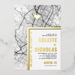 Austin, Texas Love Locator | Stad thema bruiloft Folie Uitnodiging