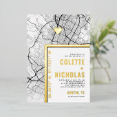 Austin, Texas Love Locator | Stad thema bruiloft Folie Uitnodiging (Staand Voorkant)