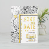 Austin, Texas Love Locator | Trouwkaart Save the D Folie Uitnodiging (Staand Voorkant)