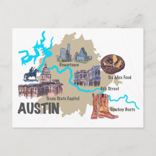 Austin Texas Map Briefkaart