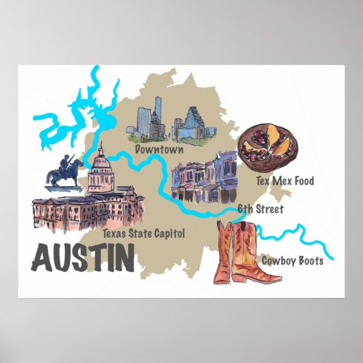Austin Texas Map Poster (Voorkant)