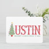 Austin Texas Merry Christmas Tree Kaart of Uitnodi (Staand voorkant)