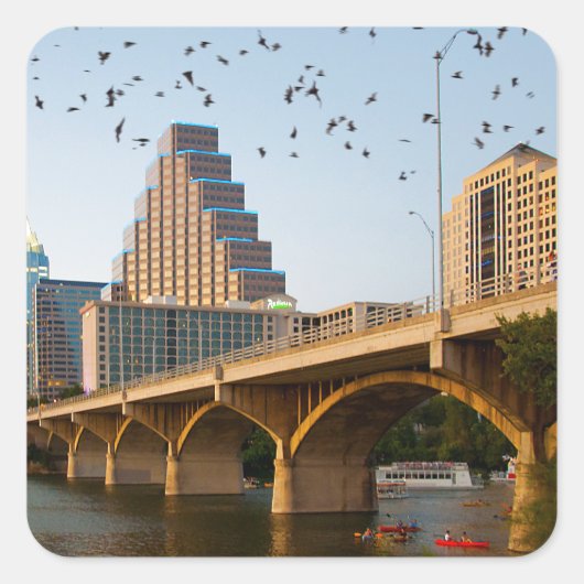 Austin, Texas met vleermuizen Vierkante Sticker (Voorkant)