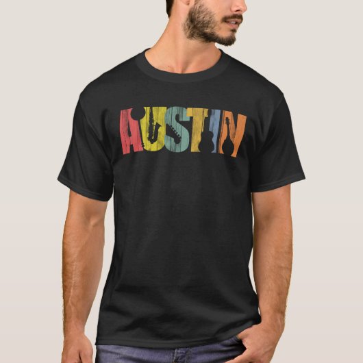 Austin Texas Music Wood Grain Distress T-shirt (Voorkant)