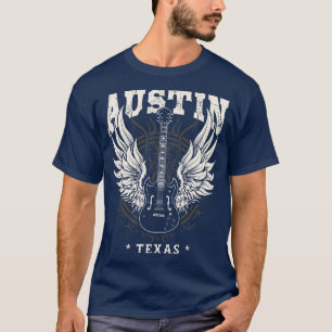 Austin Texas Noodlijdende gitaar Angel Wings Muzie T-shirt