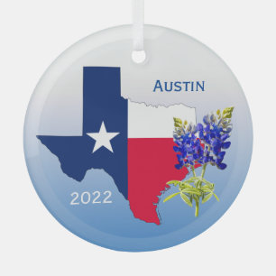 Austin Texas, Omtrek & Bluebonnets Ornament