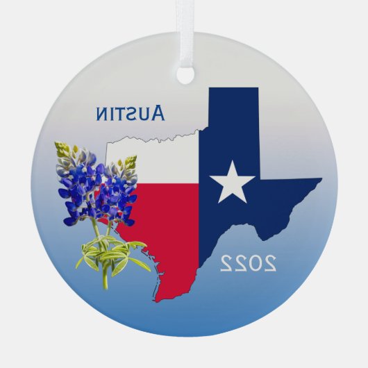 Austin Texas, Outline & Bluebonnets Ornament (Achterkant)