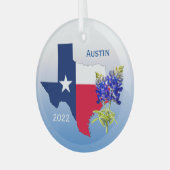 Austin Texas, Outline & Bluebonnets Ornament (Voorkant links)