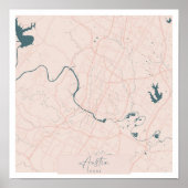 Austin Texas Pink and Blue Cute Script Street Map Poster (Voorkant)