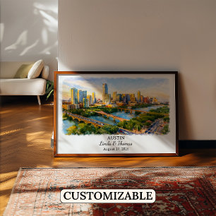 Austin Texas Poster, Aquarel, Op Maat Poster