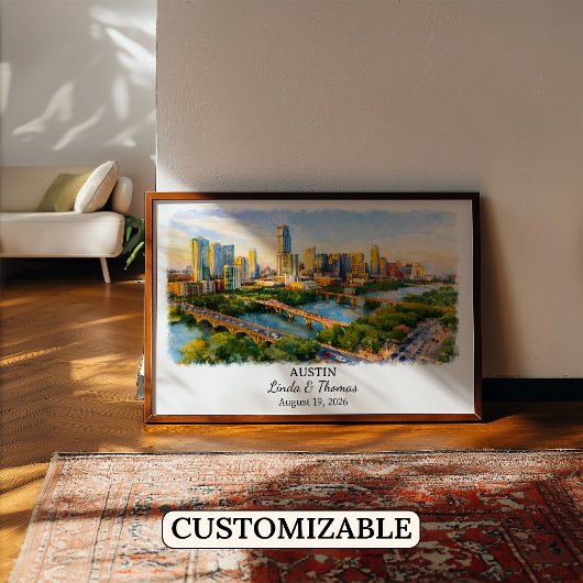 Austin Texas Poster, Aquarel, Op Maat Poster