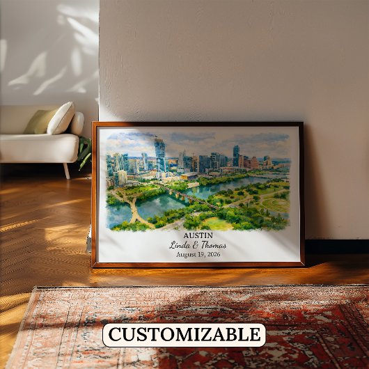 Austin Texas Poster, Aquarel, Op Maat Poster