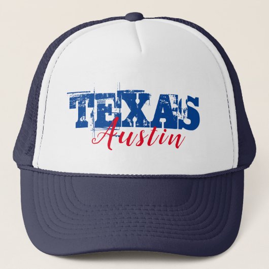 Austin Texas Red Blue Typografie Trucker Pet (Voorkant)