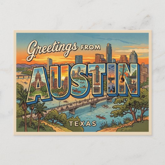 Austin Texas Reizen Briefkaart (Voorkant)