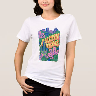 Austin Texas Retro Kleurrijke Stadsgezicht Cactus Tri-Blend Shirt