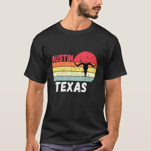 Austin Texas Retro Longhorn  Sunset Tx T-shirt (Voorkant)