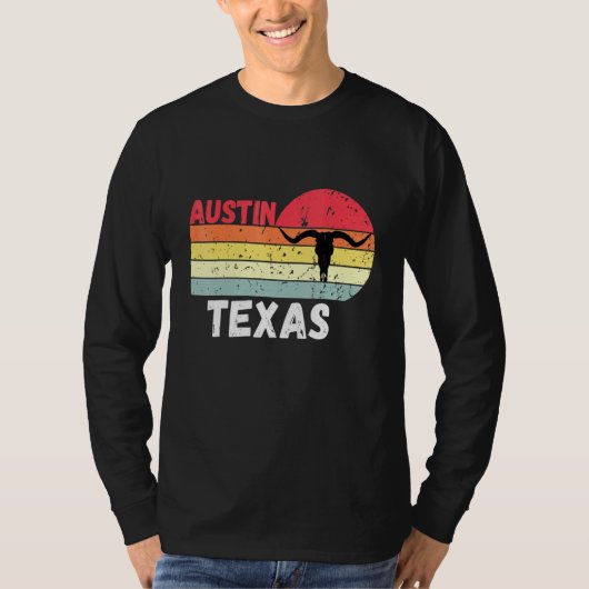 Austin Texas Retro Longhorn Sunset Tx T-shirt (Voorkant)