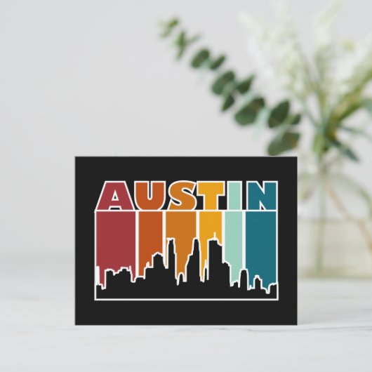 Austin Texas Retro Sunset Cityscape Briefkaart (Staand voorkant)