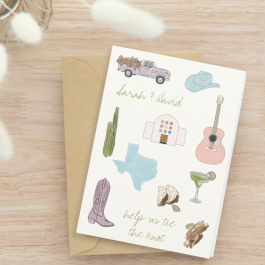 Austin, Texas save the date met tekeningen Kaart