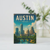 Austin Texas Silhouette en Rivierfront Briefkaart (Staand voorkant)