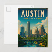 Austin Texas Silhouette en Rivierfront Briefkaart (Voorkant / Achterkant)