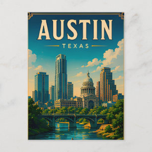 Austin Texas Silhouette en Rivierfront Briefkaart