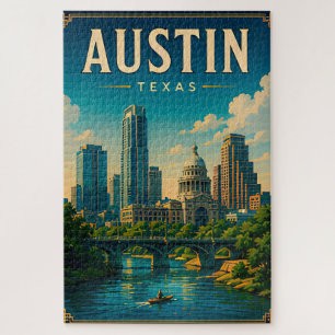 Austin Texas Silhouette en Rivierfront Legpuzzel