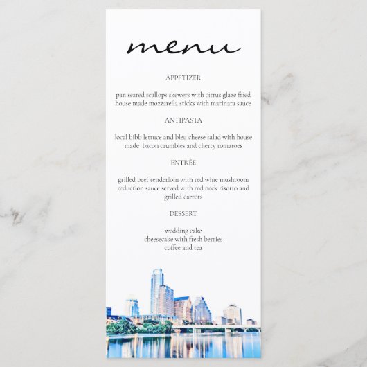 Austin Texas Silhouette Menu (Voorkant)