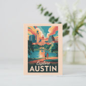 Austin Texas Silhouette Reis Kunst Vintage Briefkaart (Staand voorkant)