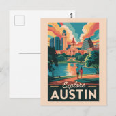 Austin Texas Silhouette Reis Kunst Vintage Briefkaart (Voorkant / Achterkant)