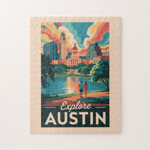 Austin Texas Silhouette Reis Kunst Vintage Legpuzzel