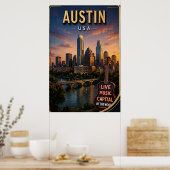 Austin Texas Silhouette Reis Poster (Keuken)