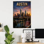 Austin Texas Silhouette Reis Poster (Thuiskantoor)