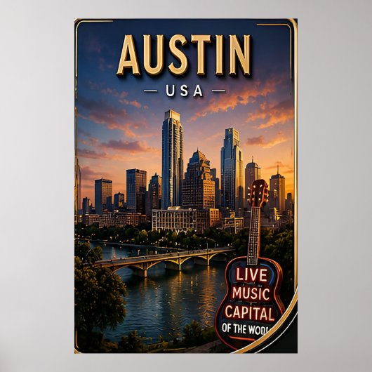 Austin Texas Silhouette Reis Poster (Voorkant)