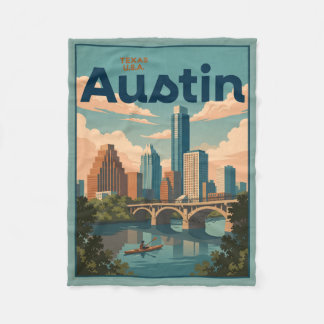 Austin Texas Silhouette Rivierfront Ansichtkaart Fleece Deken