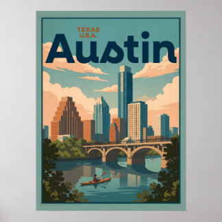 Austin Texas Silhouette Rivierfront Ansichtkaart Poster
