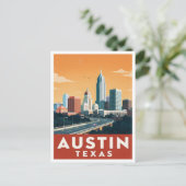 Austin Texas Silhouette Vintage Reis Kunst Briefkaart (Staand voorkant)