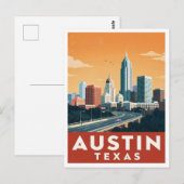 Austin Texas Silhouette Vintage Reis Kunst Briefkaart (Voorkant / Achterkant)