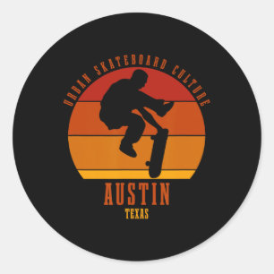 Austin Texas Skateboarder Urn Skateboarden  Ronde Sticker