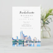 Austin Texas Skyline Bachelorette Party Uitnodigin Kaart (Staand voorkant)