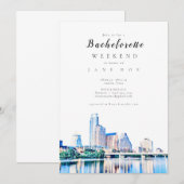 Austin Texas Skyline Bachelorette Party Uitnodigin Kaart (Voorkant / Achterkant)