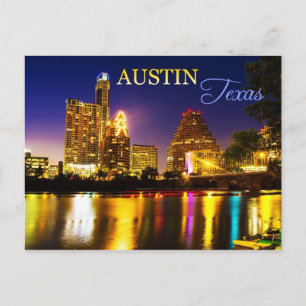 Austin, Texas Skyline bij nacht Briefkaart