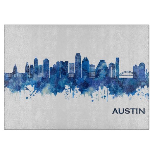 Austin Texas Skyline Blue Snijplank (Voorkant)