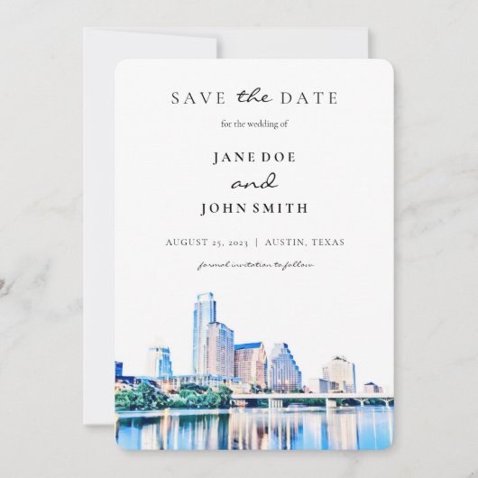 Austin Texas Skyline flat Save the Date Kaart (Voorkant)