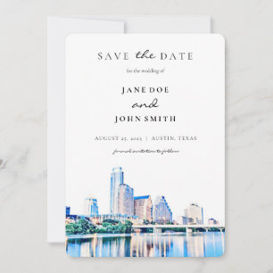 Austin Texas Skyline flat Save the Date Kaart