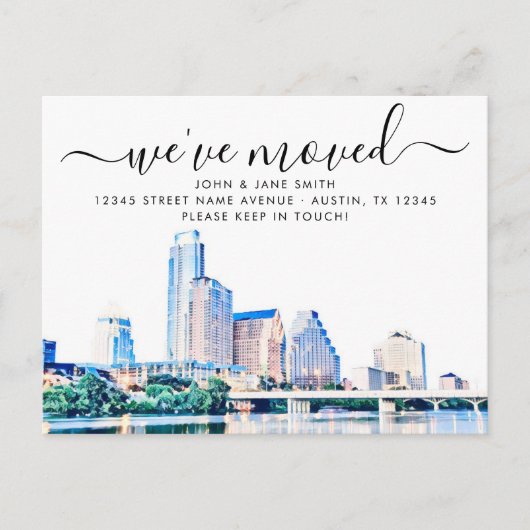 Austin Texas Skyline Moving Announcement Briefkaar Aankondigingskaart (Voorkant)